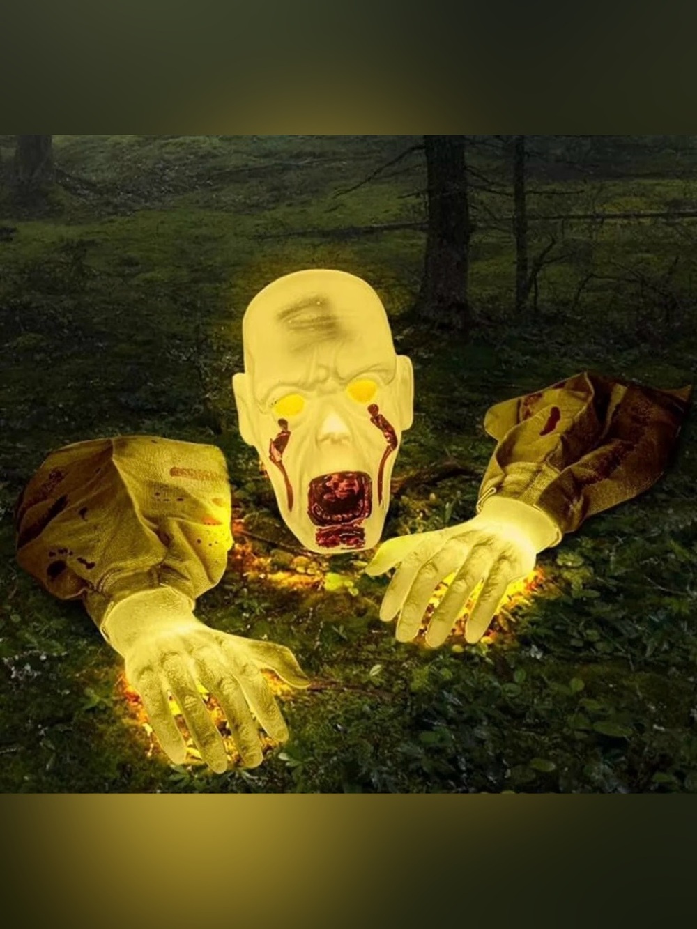 Halloween 🎃 Glowing Yellow Zombie Head and Hands Halloween Décor - Unbranded